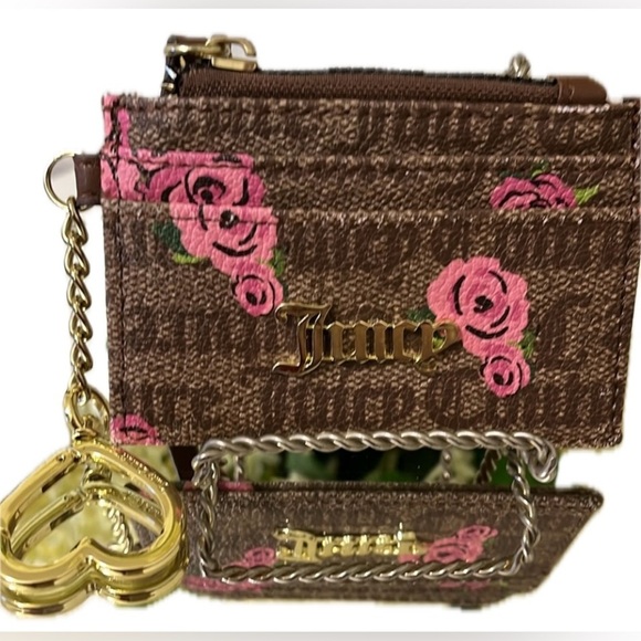 Juicy Couture Floral Painted Keychain Card Case w/Coin Zip Compartment - Picture 1 of 14